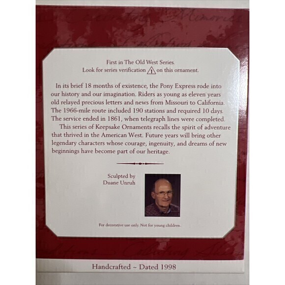 1998 Hallmark Pony Express Rider Ornament Bronze Tones  w/ Box - Picture 2 of 6